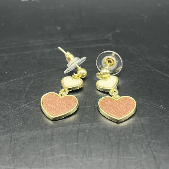 Earrings Hearts Dangle Drop Gold Pink Fashion Jewelry Post Back - Picture 5 of 10